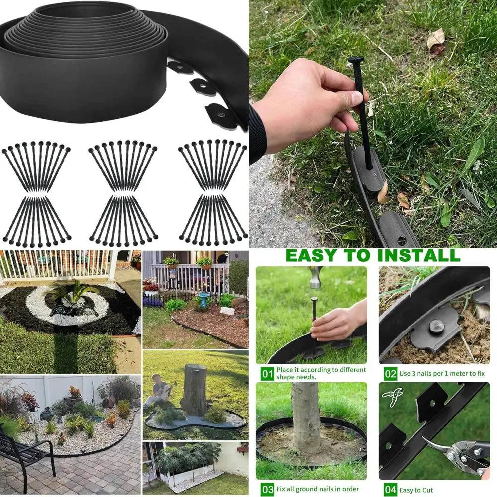 

66FT Tall 4IN Black Plastic Garden Edging with 60 Stakes for Lawn, Flower Beds, and Landscaping