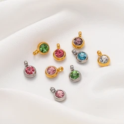 10Pcs/Pack 6mm Stainless Steel Birthstones Crystal Beads Charms Pendants for Necklace Bracelet Jewelry Making Accessories