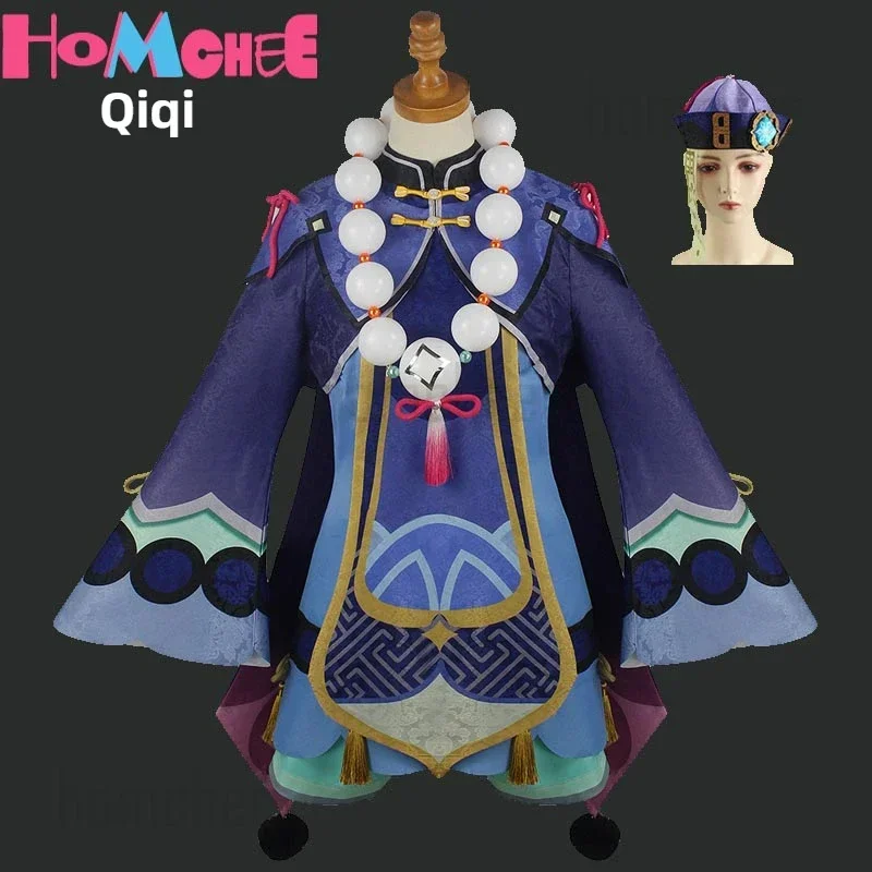 Qiqi Cosplay Costume Impact Dress Hat Spells Socks Qi Qi Wig Zombie Girl Game cosplay Impact