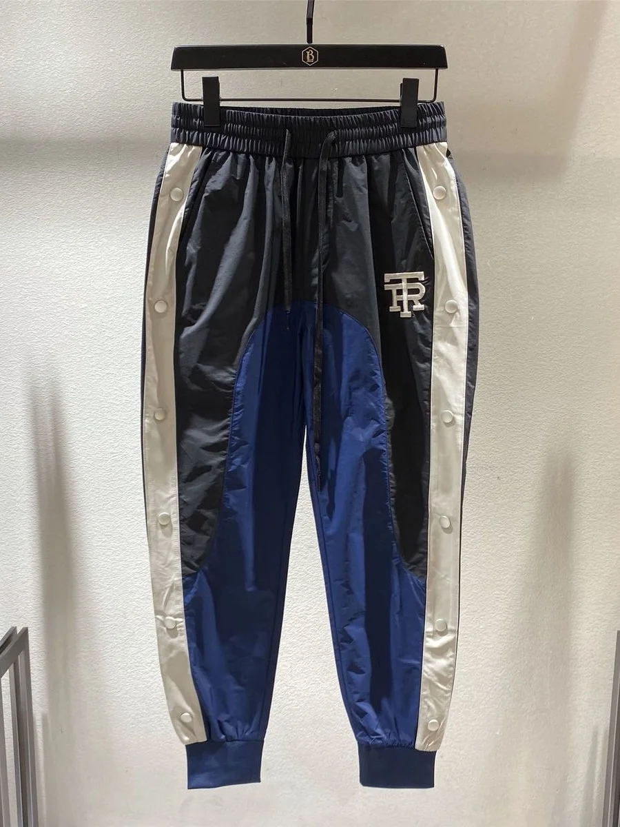 

Japanese Style Lightweight Contrast Color Splicing Casual Pants Men's Summer Thin Quick Dry Slim Fit Sports Youth Trousers