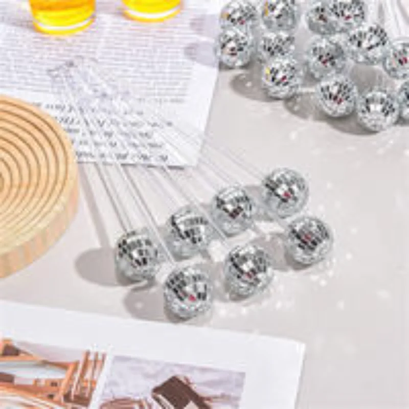 Disco Balls Cocktail Stirrers Round Top Swizzle Sticks Mirror Ball Coffee Beverage Stirrers for Home Bar Party Decoration