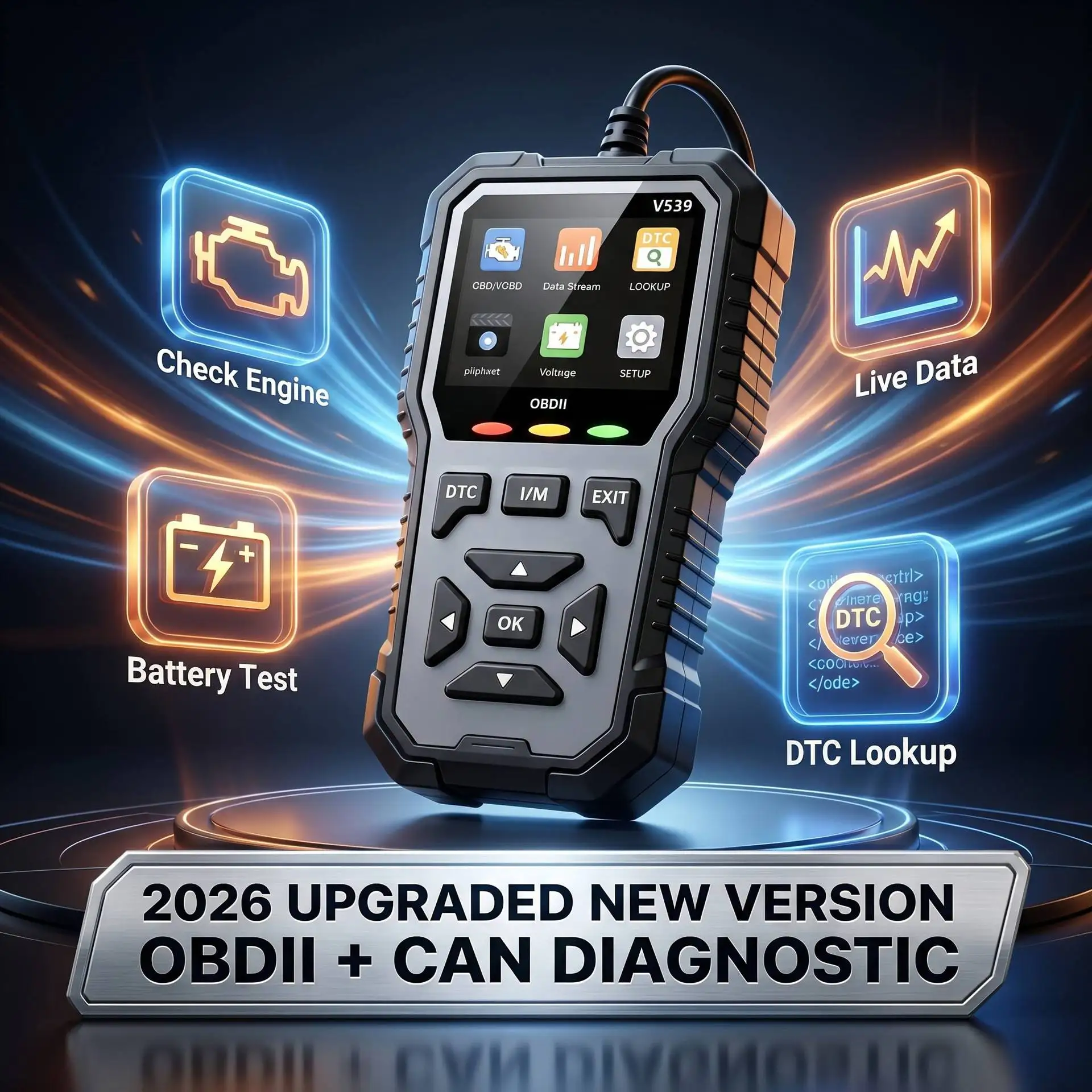 V539 Handheld OBD2 EOBD CAN Diagnostic Scanner for Engine Fault Codes, Live Data Stream, Freeze Frame and Battery Test on