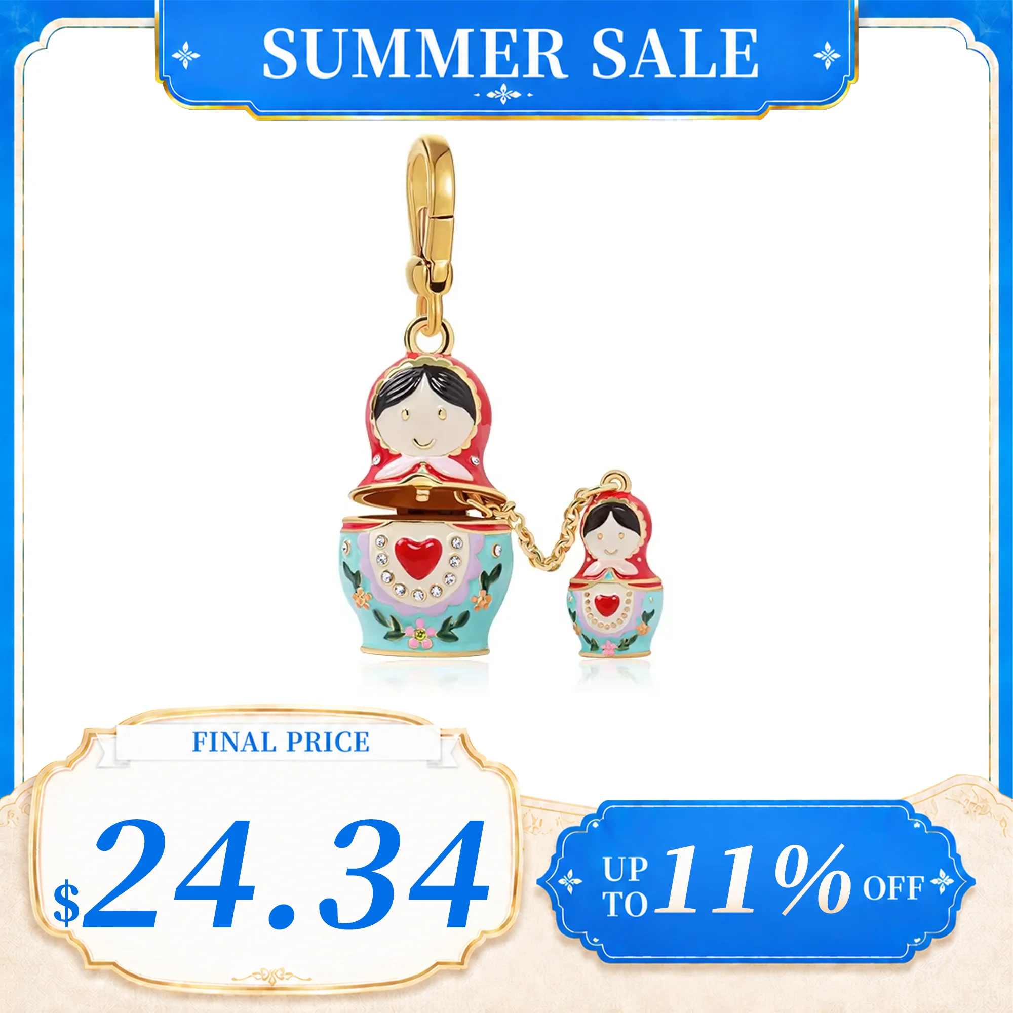

JuicyGrape Russian Matryoshka Doll Charm Necklace Keychain Sweater Chain 2026 New Year Christmas Ornaments Santa Claus Xmas Kids