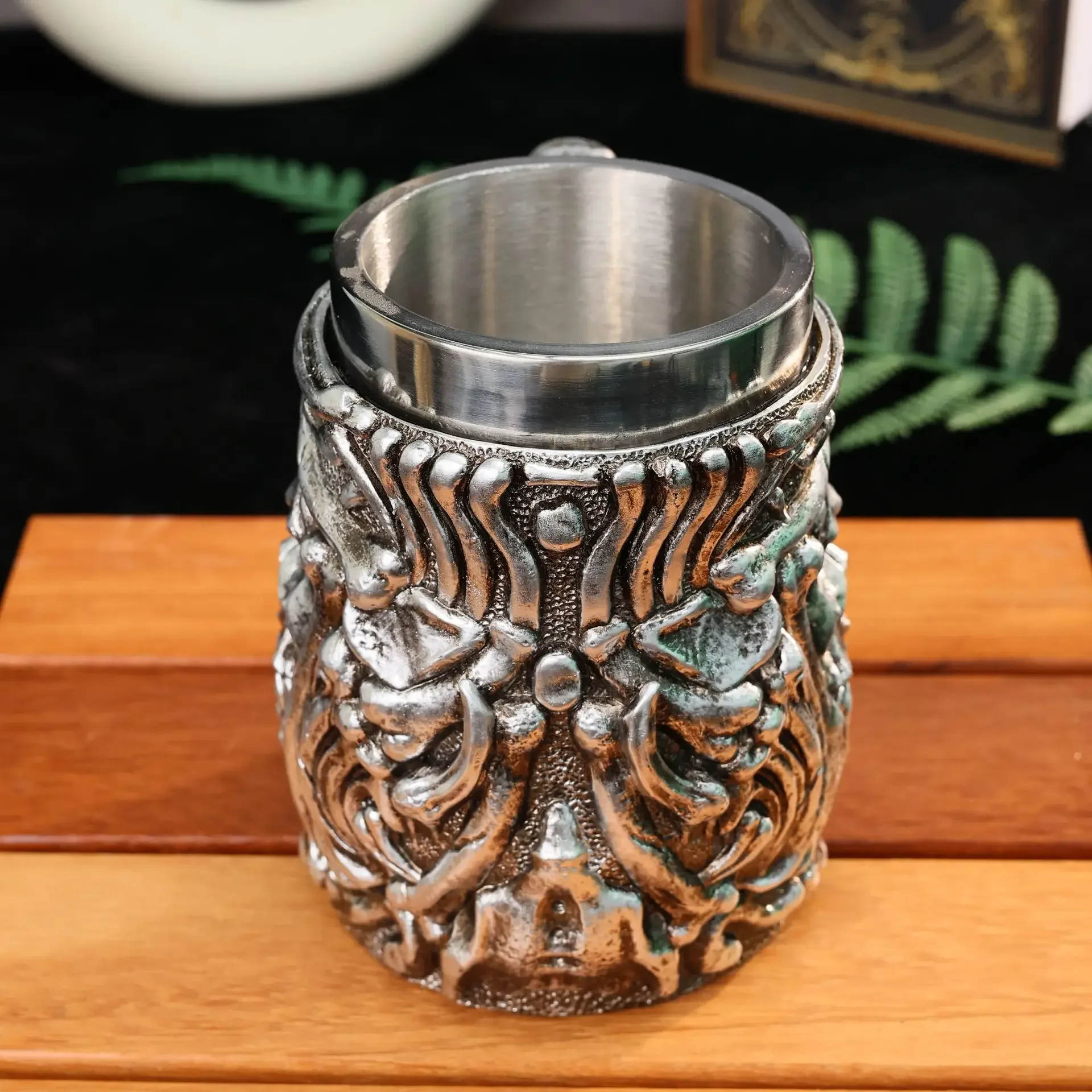 Skull Ghost Head Beer Mug Stainless Steel Viking Tankard for Coffee Retro Beer Glass Creative Theme Silver Decorative Drinking