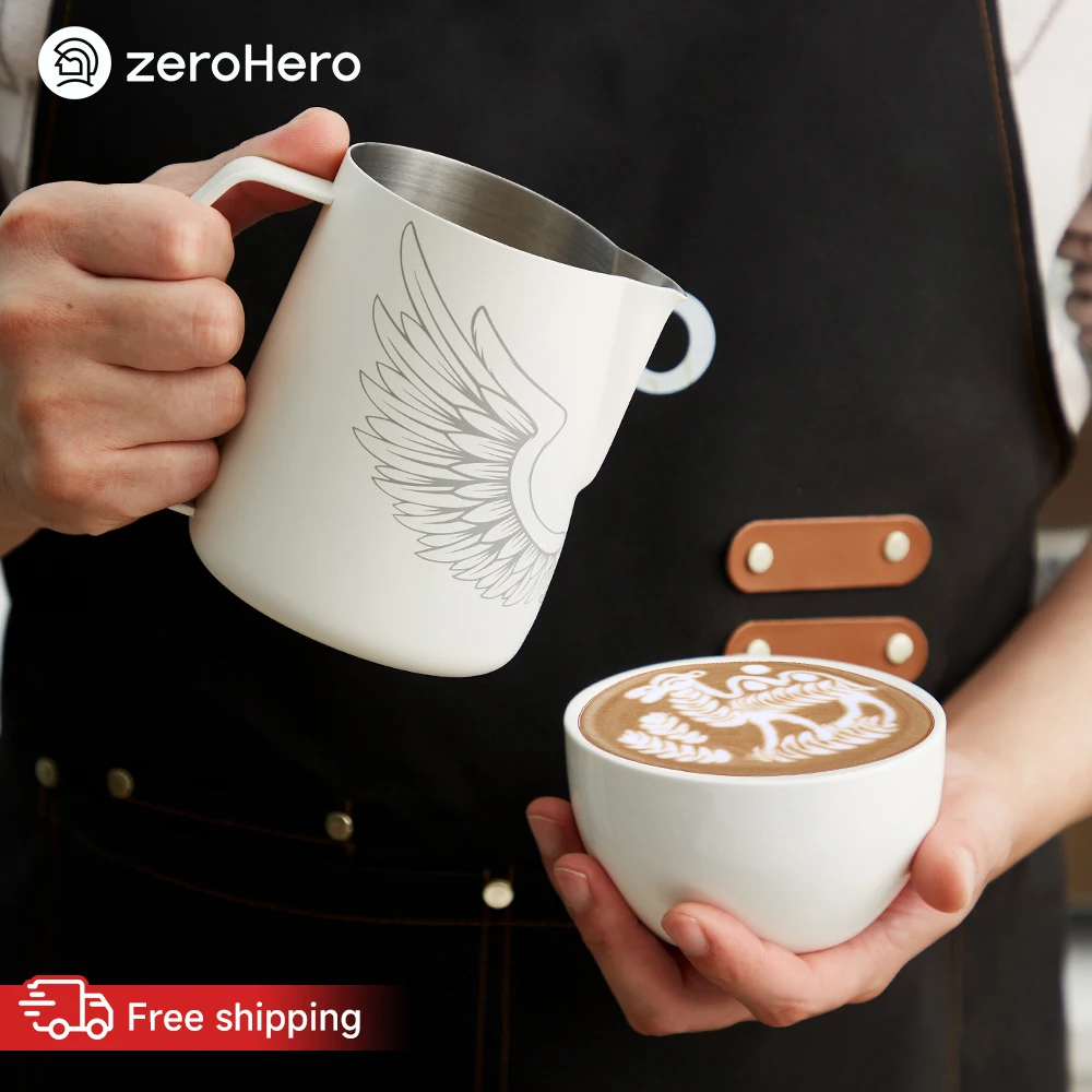 zeroHero 600ml Milk Frothing Pitcher SUS304 Stainless Steel V-Spout Latte-Art Jug with Ergonomic Handle for Home Baristas Coffee