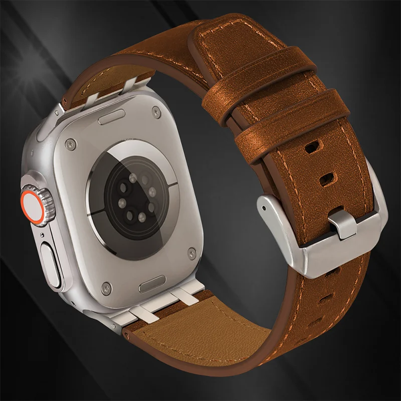 

Luxury Leather Strap for Apple Watch Band Ultra 2/1 49mm 46mm 44mm 45mm Men Sports Bracelet for iWatch Series 10 9 8 7 6 5 4 SE