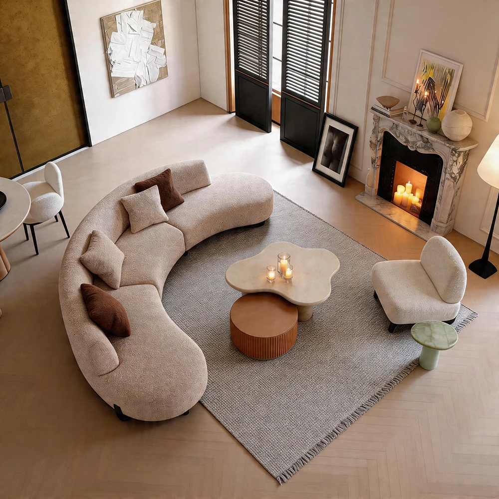 #Livingroom Furniture Sofa Set Living Room Factory Direct Sale Home Hotel Cinema Fabric Curved Sofa