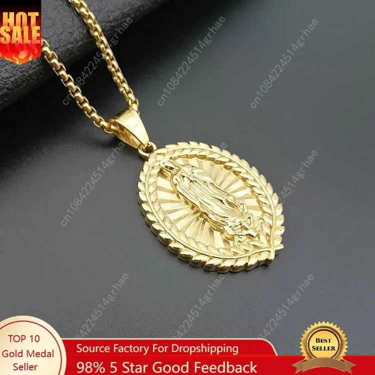 

Ожерелье с подвеской Девы Марии, золотое ювелирное изделие из нержавеющей стали 316L для женщин/мужчин