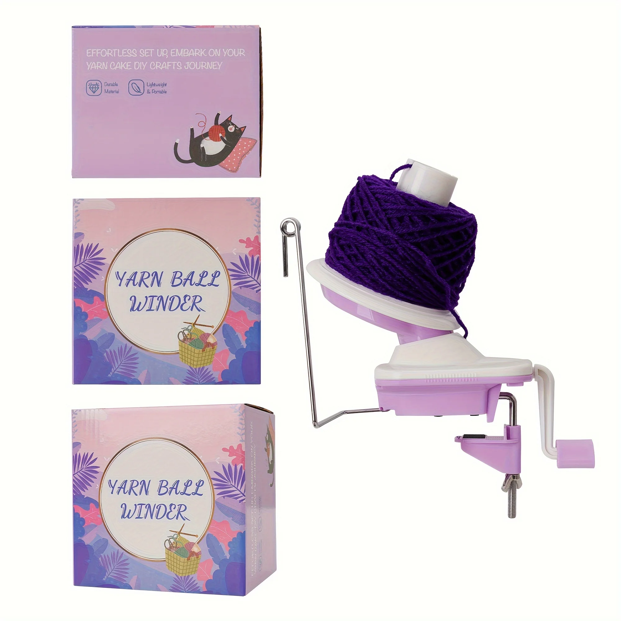 1PC Yarn Winder, Pink & Purple Hand Crank Ball Winder Machine, Knitting Crochet Thread Organizer Tool for Craft Enthusiasts
