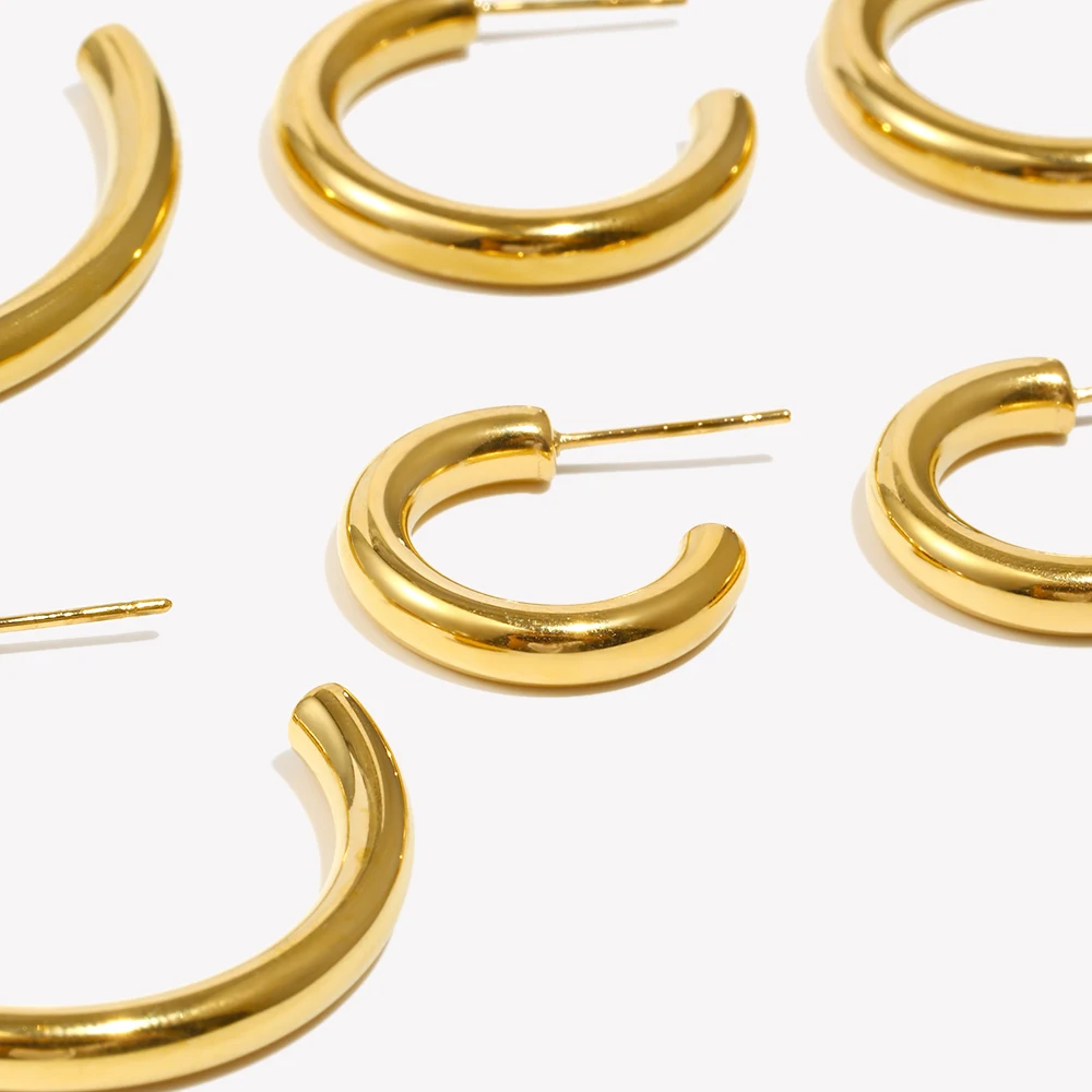 E.B.belle Hypoallergenic Tarnish Free Stainless Steel Hollow Tube Large Medium Small Size Gold Plated Hoop Earrings For Women