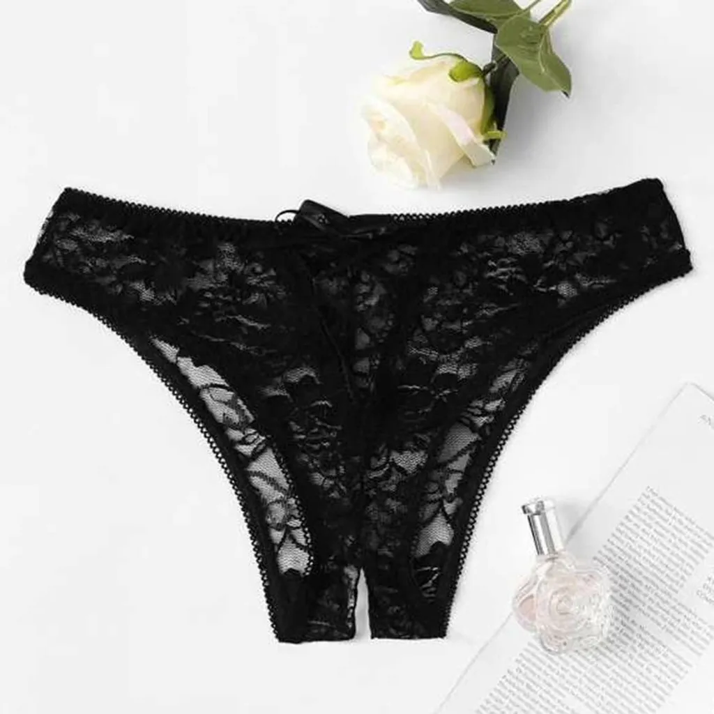 

Sexy Open Crotch Women Panties Perspective Erotic Lingerie Underwear Lace Briefs Crotchless Bow Thong Hollow Out Temptation