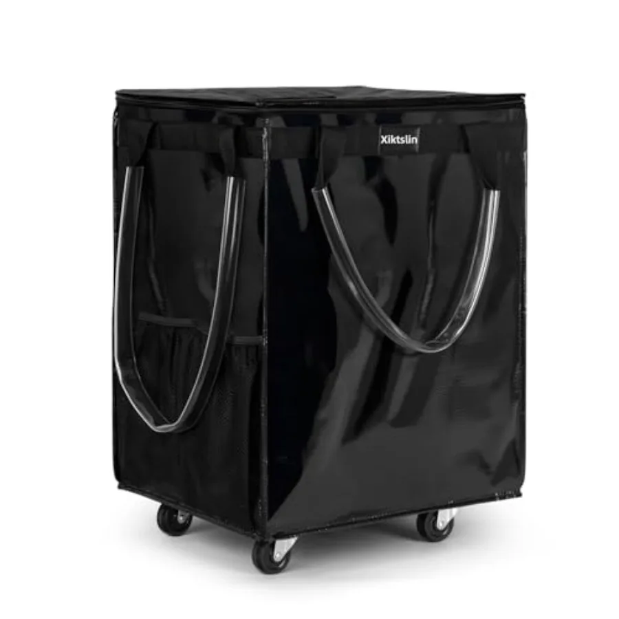 

Large Black Reusable Grocery Bag on 5 Wheels Foldable Rolling Tote Carries Up to 76lb Shopping Trolley Rolling Bag with 3 Handl