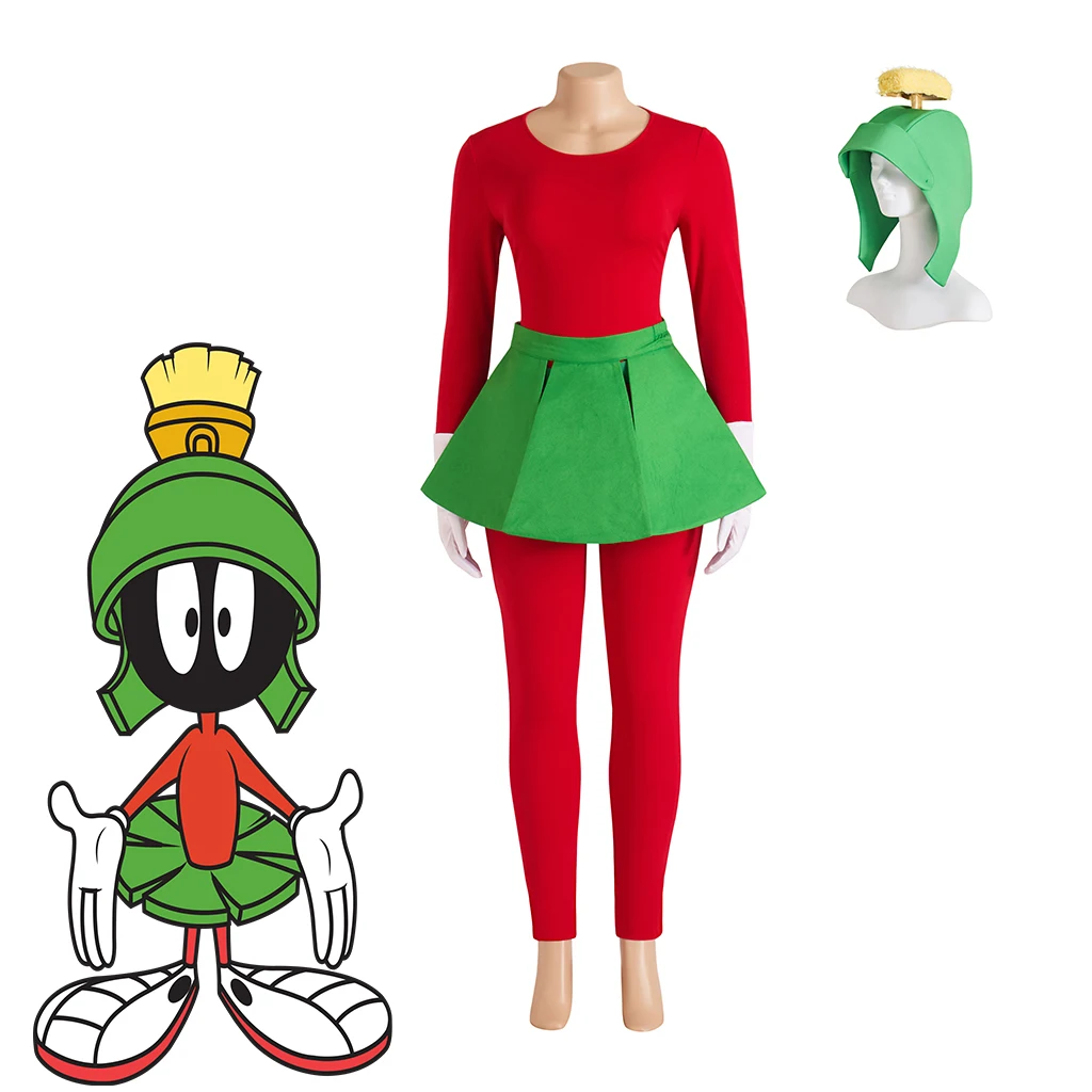 

Anime Marvin the Martian Cosplay Costume Women Fancy Red Top Pants Skirts with Hat Full Set Halloween Carnival Party Show Suit