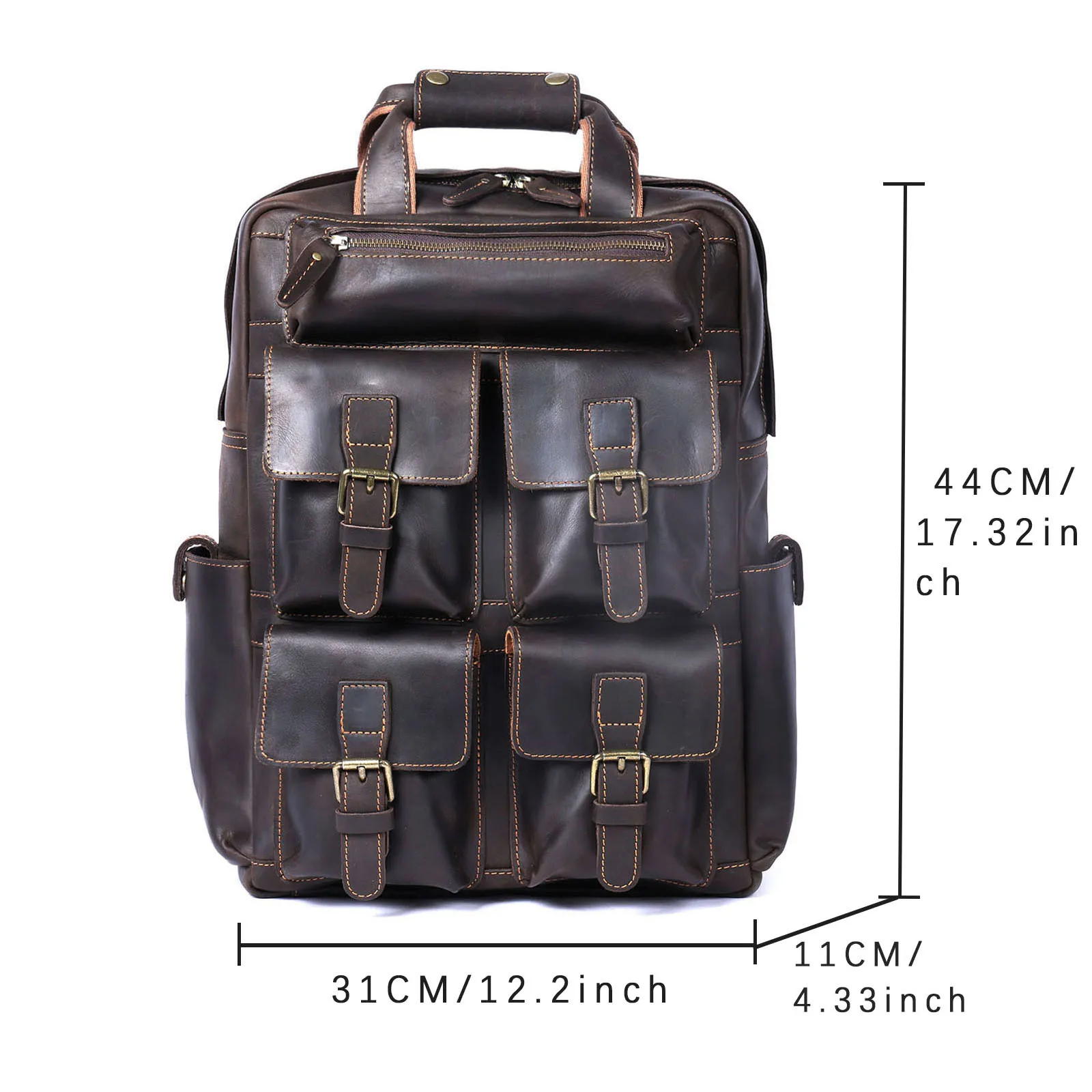 S.WORKER Vintage Echtleder-Rucksack 16 Zoll Laptop-Tasche Lässige Crazy-Horse-Leder Schultasche Outdoor-Reise-Weekender-Tasche – Detail 3