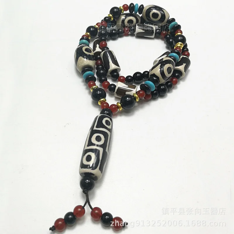 Tibet Tibet Beads Three-Eye Tibet Beads Necklace Wholesale Tibetan Old Agate Sweater Chain