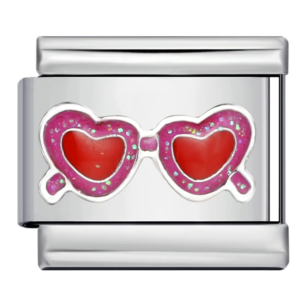 Women Pretty Fashion Pink Lipstick Lover Heart Italian Charms Links Fit 9mm Stainless Steel Bracelet Making Valentine\'s Day Gift