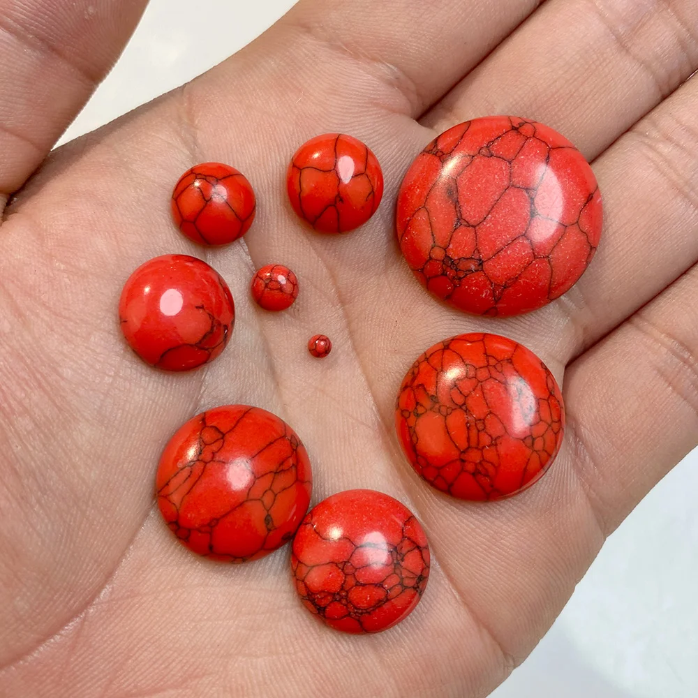 10pcs/Pack Red Turquoise Cabochon Beads 3/4/5/6/8/10/12/14/16/18/20/25mm Round Flat Back Cabochon For Diy Ring Jewelry