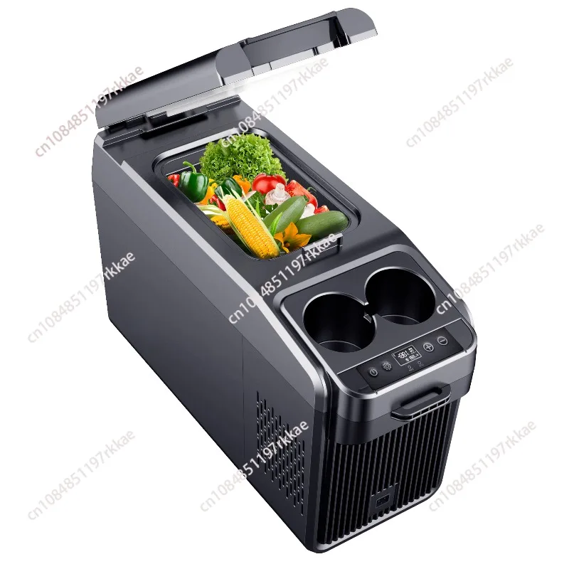 18L Portable Fridge Freezer 12 Volt Refrigerator Armrest Box for Car with Dual Cup Holder Shoulder Belt