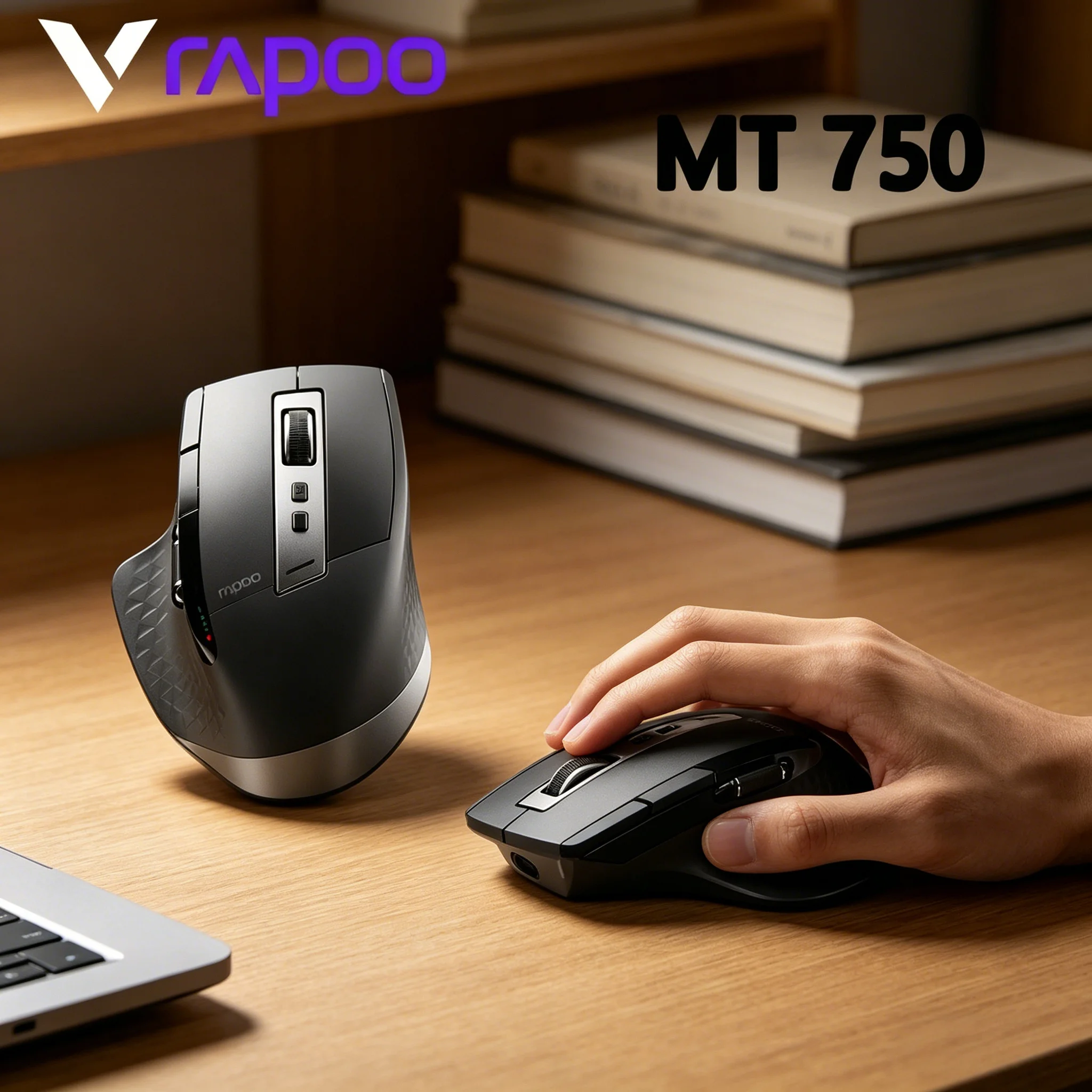 RAPOO MT750 Ergonomic Large Hand Mouse Wireless Bluetooth 4.0 Multi-mode Rechargeable Laser Business Mice