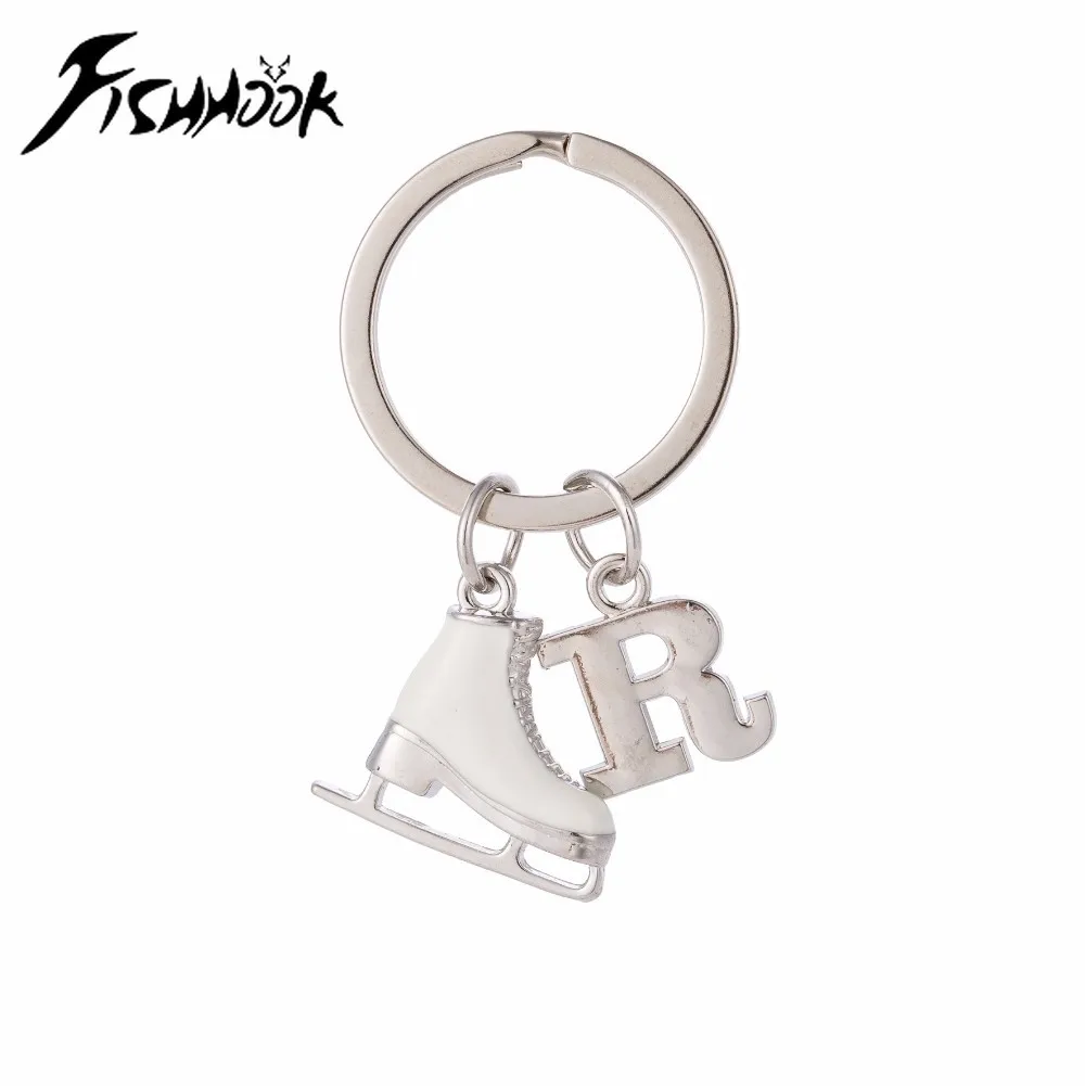 Enamel Luxury Keychain Skate Shoe Initial Key Chain Ring White Ice Skating Shoes Sports Gift For Woman Men Family Kid Jewelry