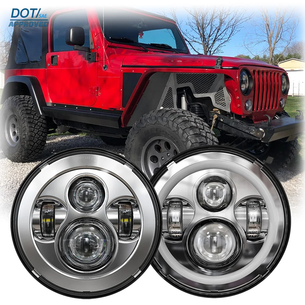 

DOT E24 7 Inch LED Headlight For Jeep CJ DJ 3 5 7 Scrambler Wagoneer 1959-1986 Hi-Lo Beam Turn Signal W/DRL H6024 Light Assembly
