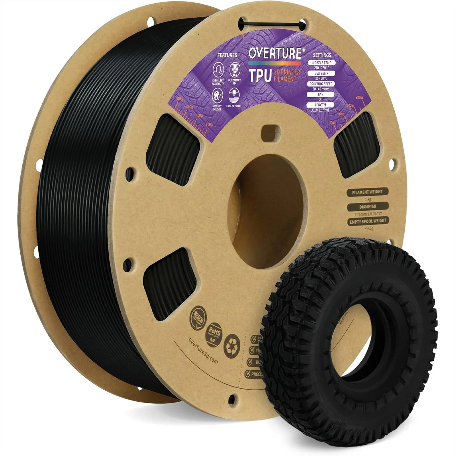 

TPU Filament 1.75mm Flexible Roll, 95A Soft 3D Printer Filament, 1kg Spool (2.2 lbs), Fit Most FDM Printer