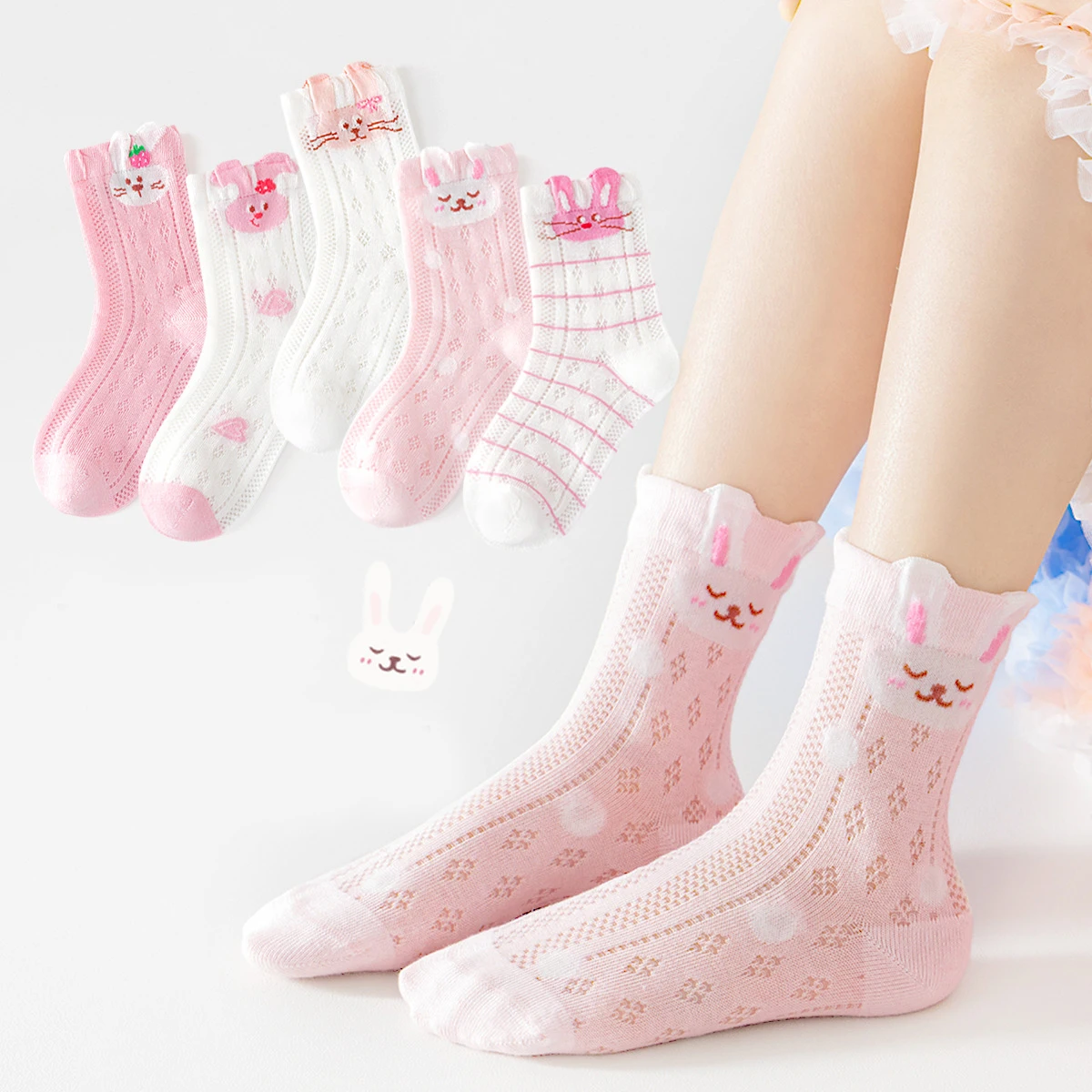 

5 Pairs Cotton Childrens Mesh Socks Soft Thin Summer Sock Kids Baby Candy Color Sock Girls Breathable Flower Casual Cute Socken