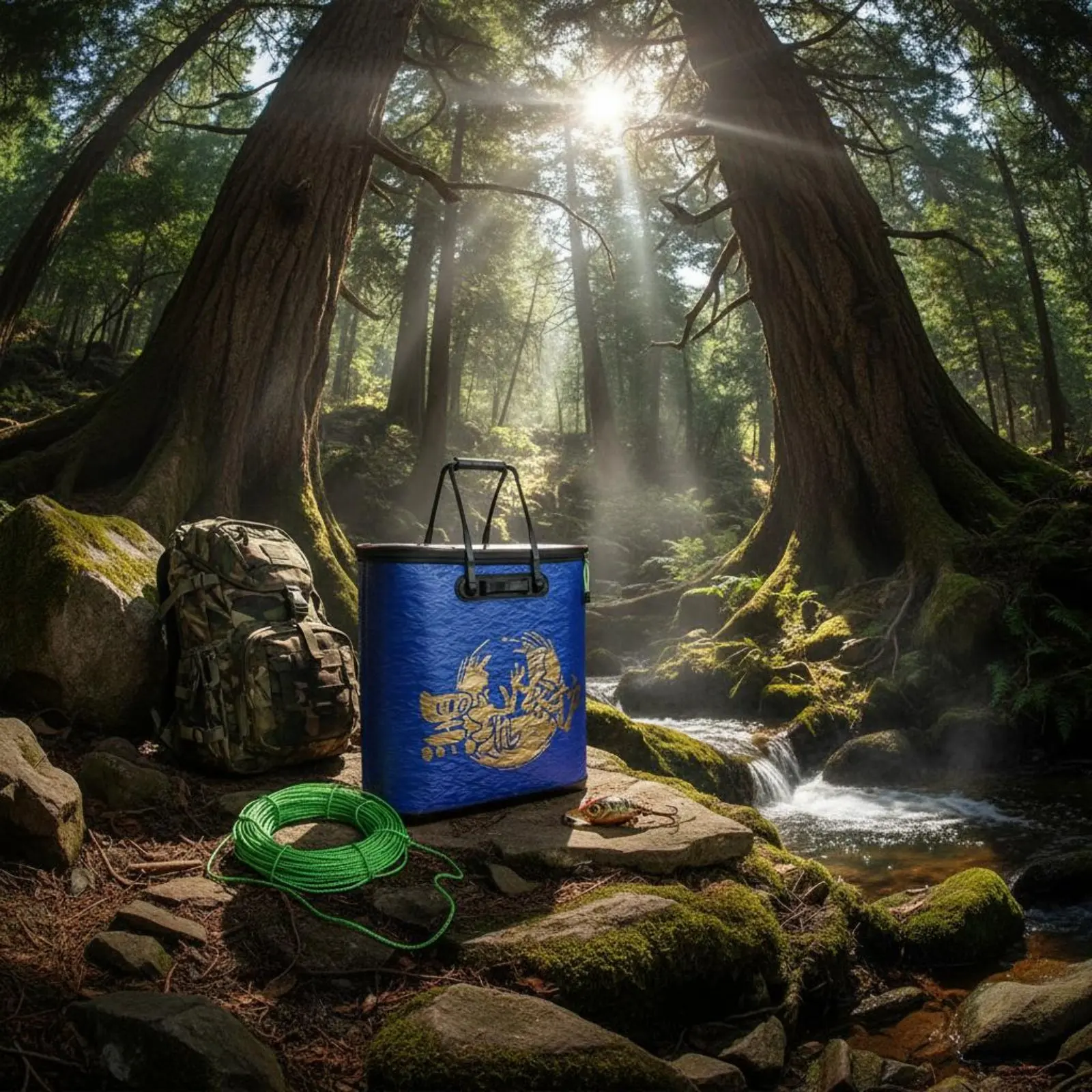 Foldable Survival Catch Container Cushioned Grip Handle Foldable Fishing Container Foldable Catch Container Sturdy Molded Base