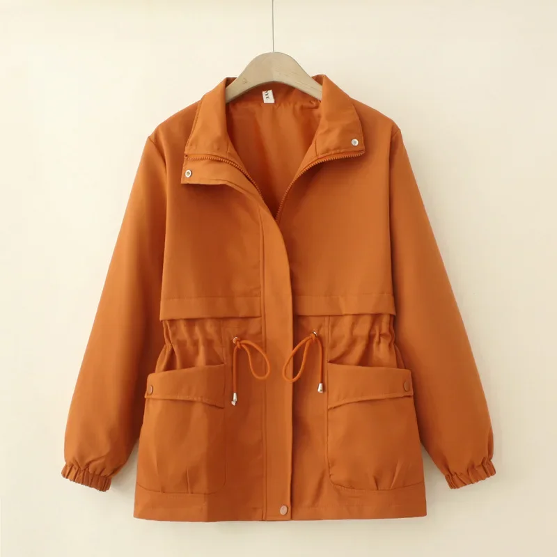 

2023 New Women Lined Windbreaker Spring Autumn Casual Mid Long Coat Ladies Zipper Jacket Korean Loose Outerwear Female Overcoat