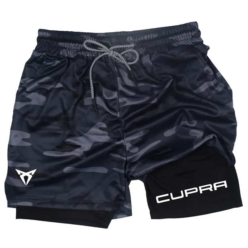 Men's Short Sports 2-in-1 Breathable Elastic Quick-dry Double-layer Summer Running Double-deck Sport Shorts Sportswear Clothes