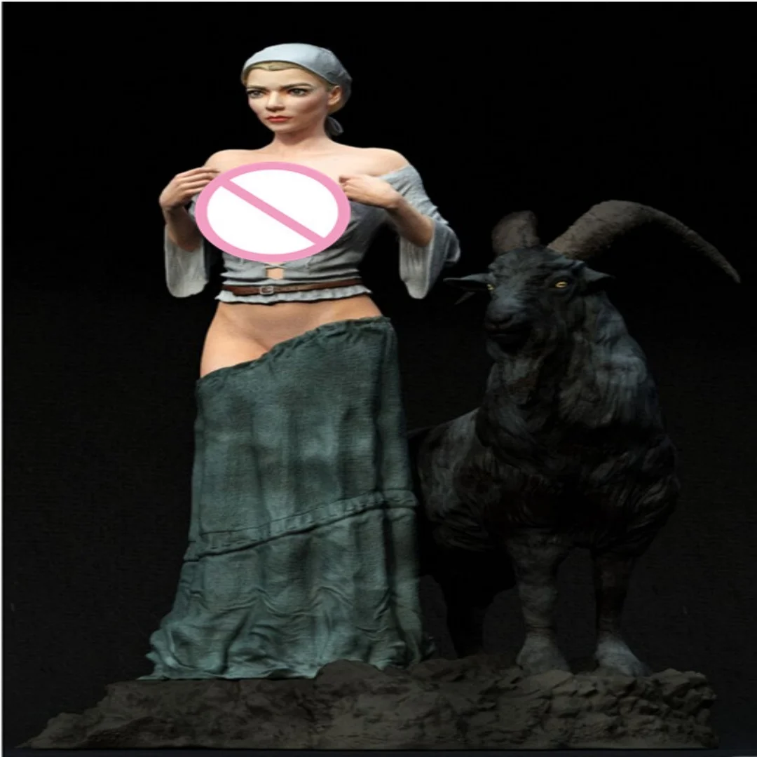 

1/24 Scale Resin Figure Black goat and beautiful woman Assembled Model Kit Statue Unassembled and Unpainted 3D printing toy