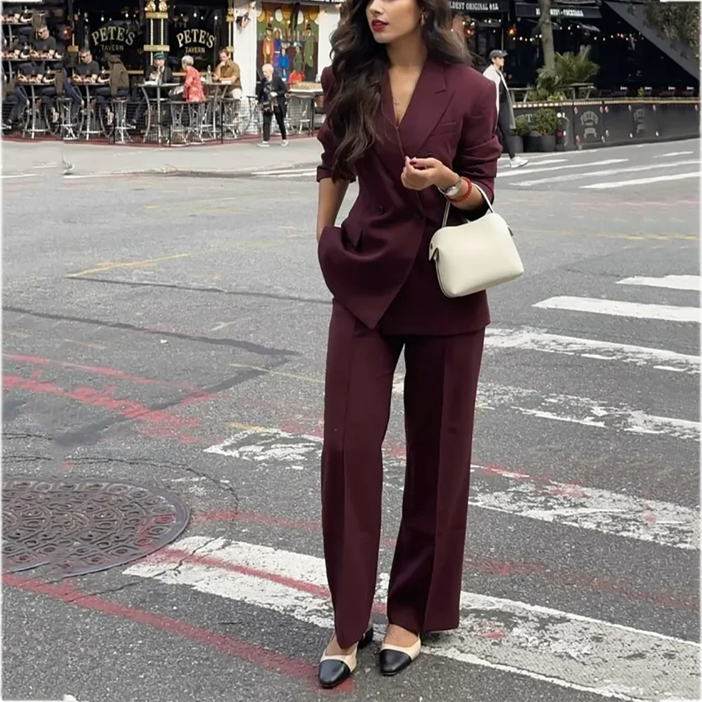 

Роскошный женский костюм с остроконечными лацканами, двубортный элегантный модный наряд, комплект из двух предметов, повседневный деловой повседневный наряд для офисной встречи