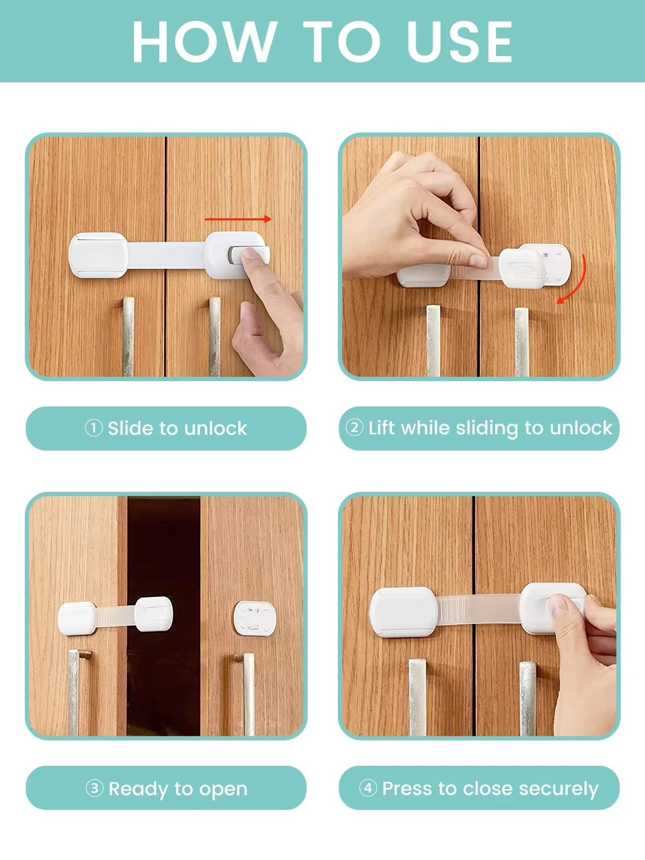 Baby Proof Cabinet Locks: Adjustable Drawer Safety Straps for Toddler Childproofing (Cabinets/Doors/Refrigerators)