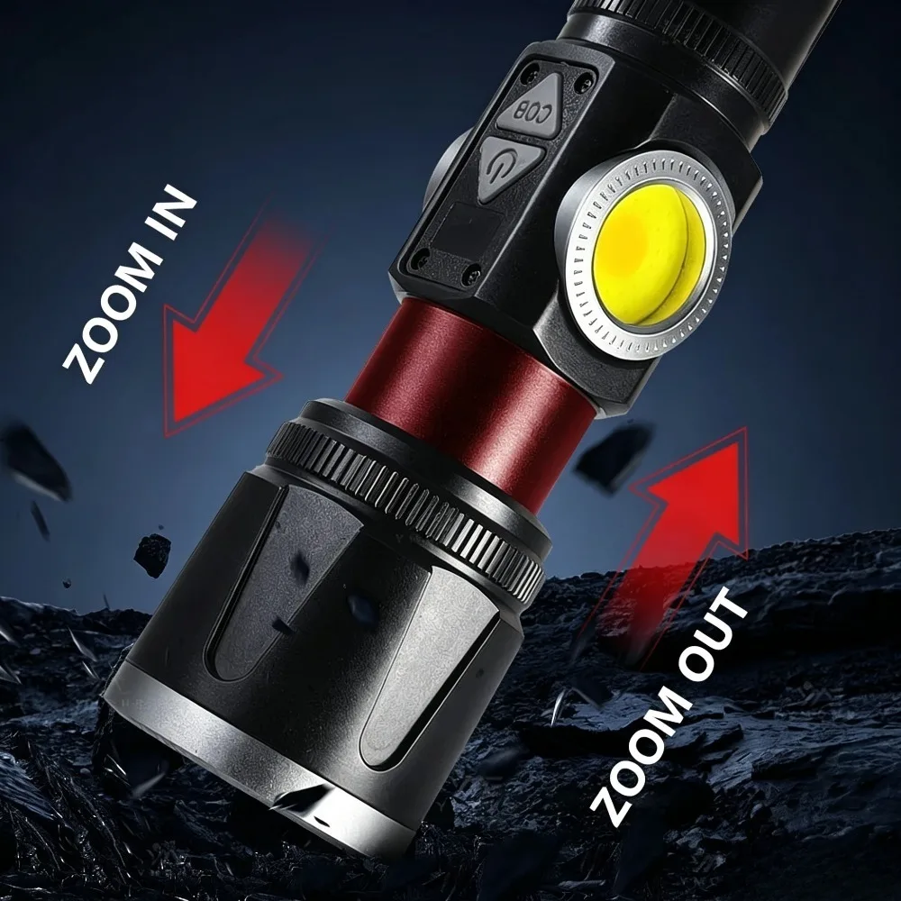 Super Bright LED Flashlight Multifunctional Magnetic Torch with Digital Power Display for Outdoor Working Emergency Lighting