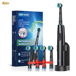 Cepillo de dientes eléctrico giratorio con soporte para adultos, temporizador inteligente, limpieza profunda con cepillo de dientes recargable con 8 cabezales