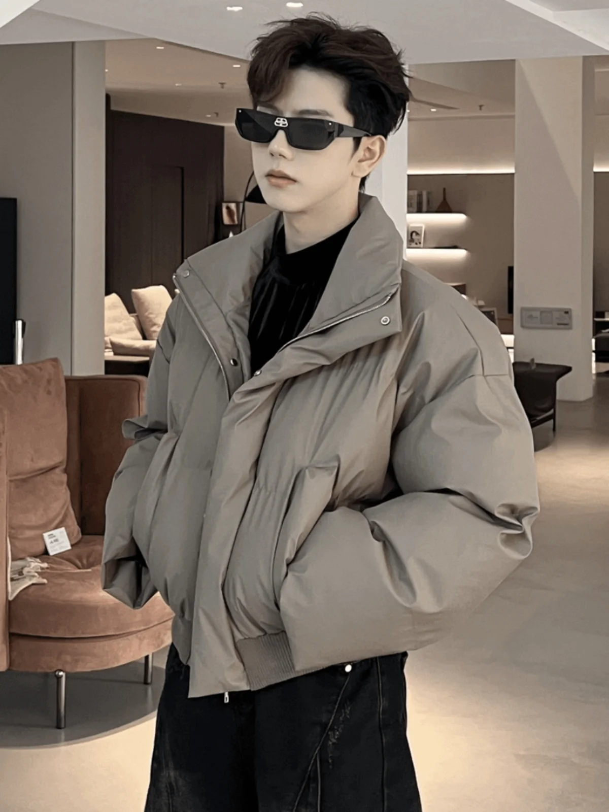 

Thiened American Cleanfit пуховое хлопковое джето мужское теплое пальто с воротником-стойкой, зимнее пальто для отдыха, однотонное пальто на молнии