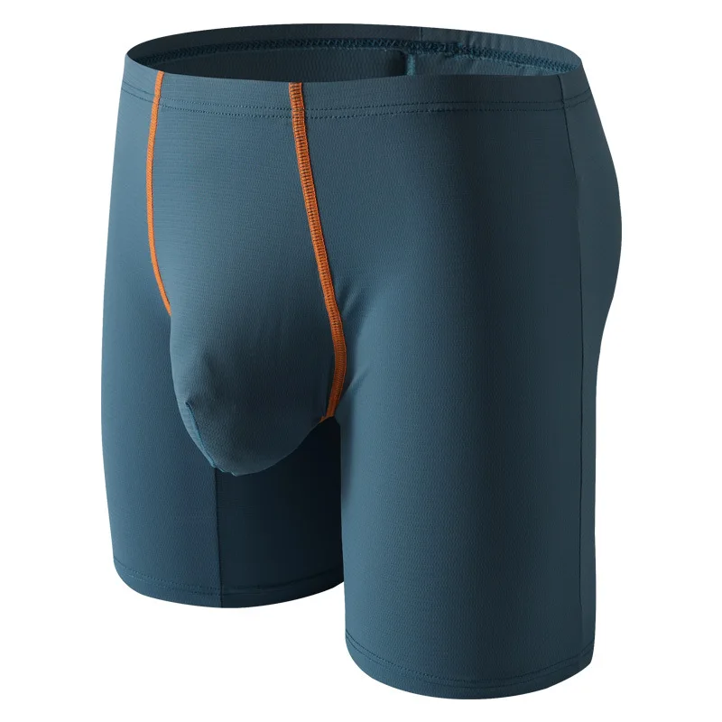 Mens Underwear Boxer Shorts Homme Slim Ice Silk Panites Man Comfortable U Convex Pouch Middle Long Underpant Male Trunks M-XXL