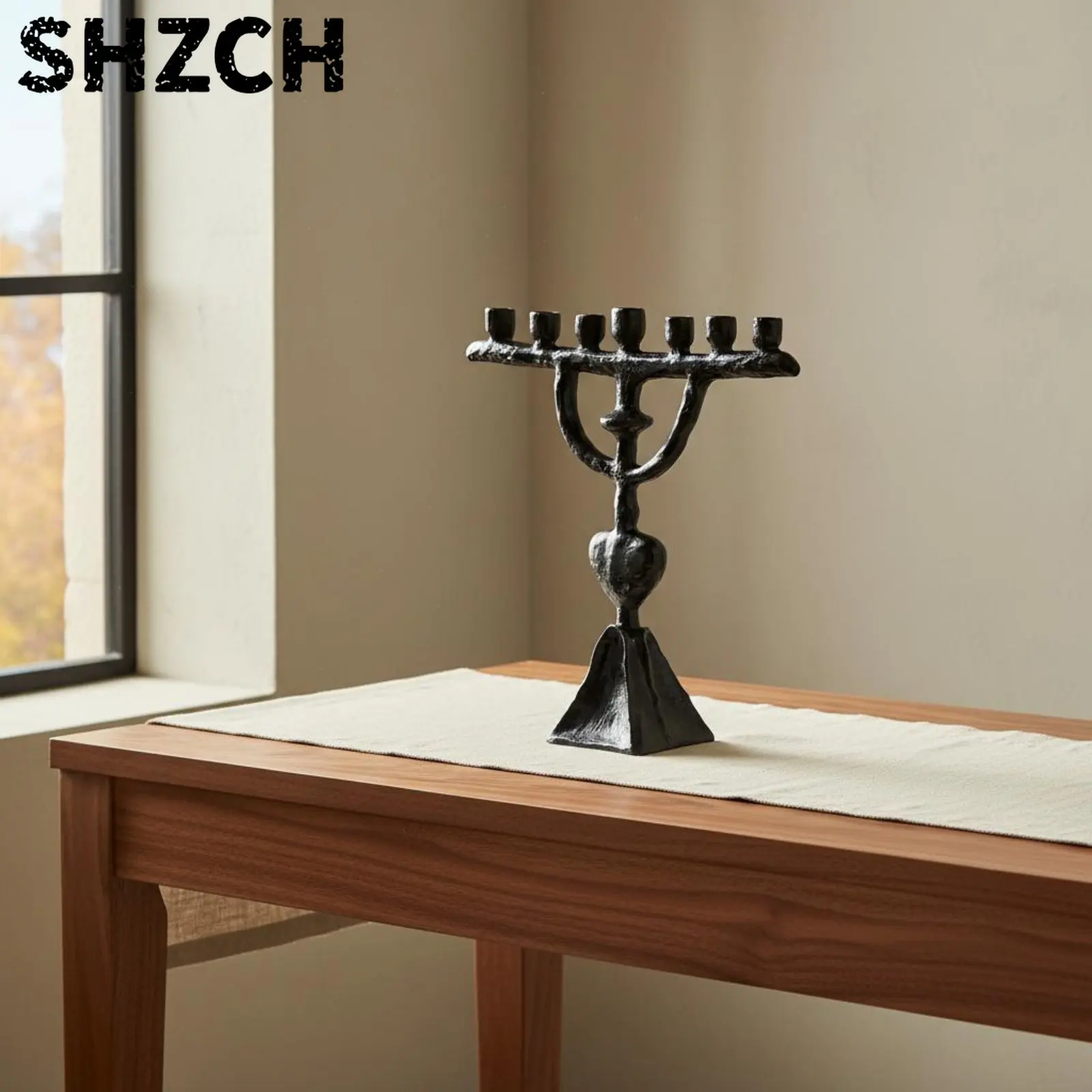Abstract 7-Branch Candle Holder Creative Design 7-Branch Candelabra Multi Head Candlestick Holder Textured Finish Table
