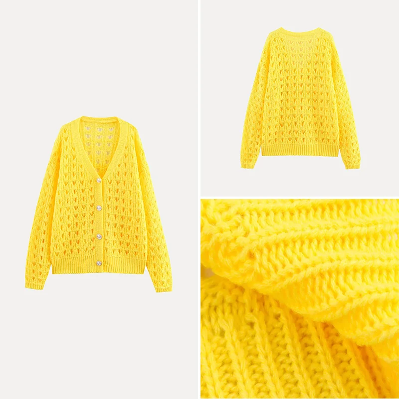 

Sweet Sle Hollow out Sweater Cardigan Casual Faion Spring Women's Wear Z Polyester Fiber Ele Simple Match All