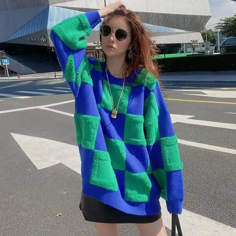 2024 autumn and winter new Korean version pullover sweater fashion square round neck long sleeve knitted sweater women