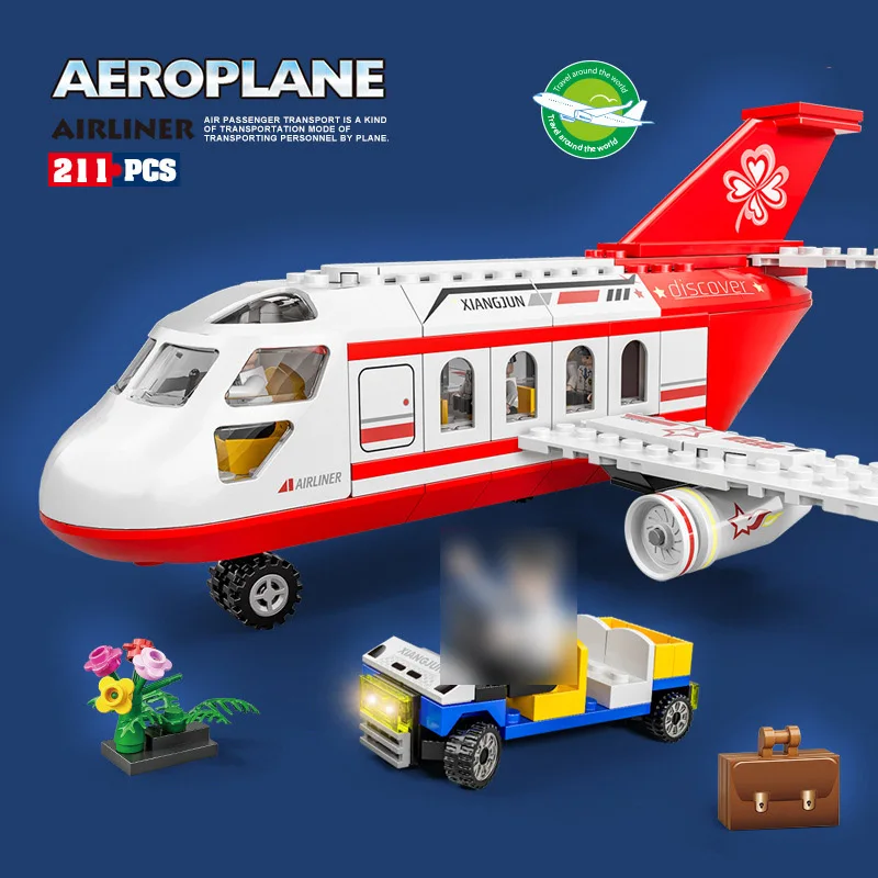 Presente de aniversário blocos de construção avião aviação modelo cidade série grande avião passageiros aeroporto crianças meninos brinquedos blocos montagem