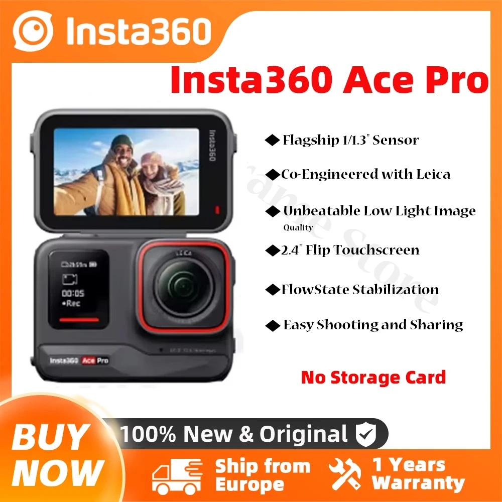 Insta360 Ace Pro Action Camera With Leica 1/1.3" Sensor 2.4'' Flip Touchscreen 8K HDR Magnetic Mount Waterproof