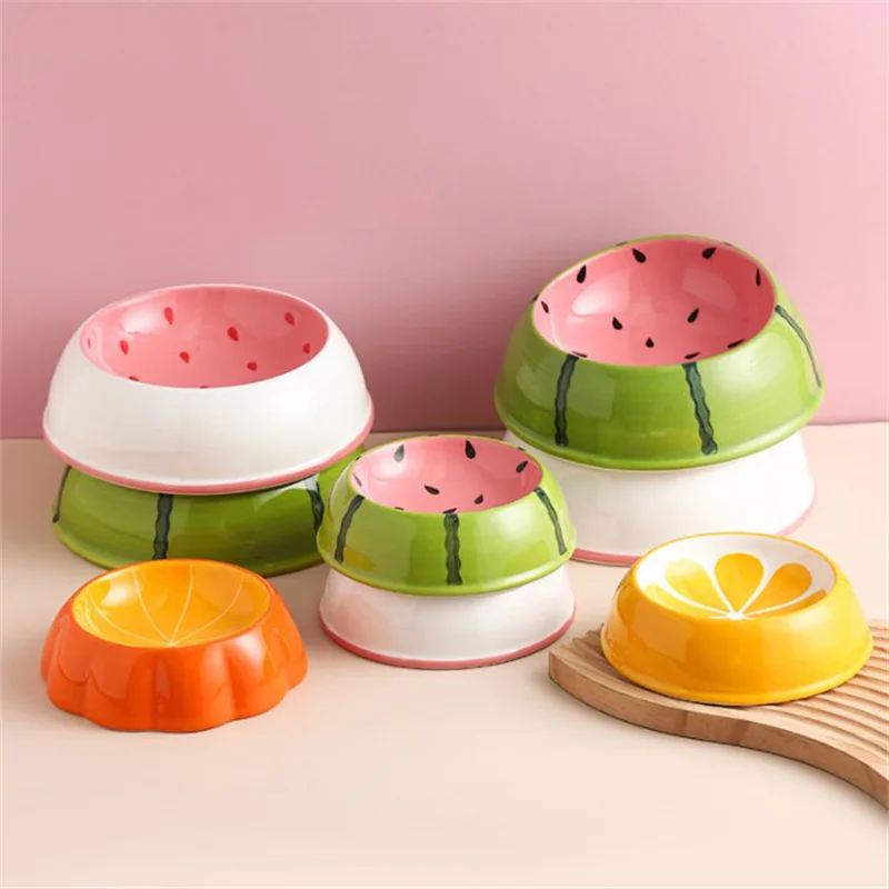 4 Cute Designs Pet Ceramics Bowl Watermelon Strawberry Shape Cat Food Bowl Small Dog Colorful Water Suppliers