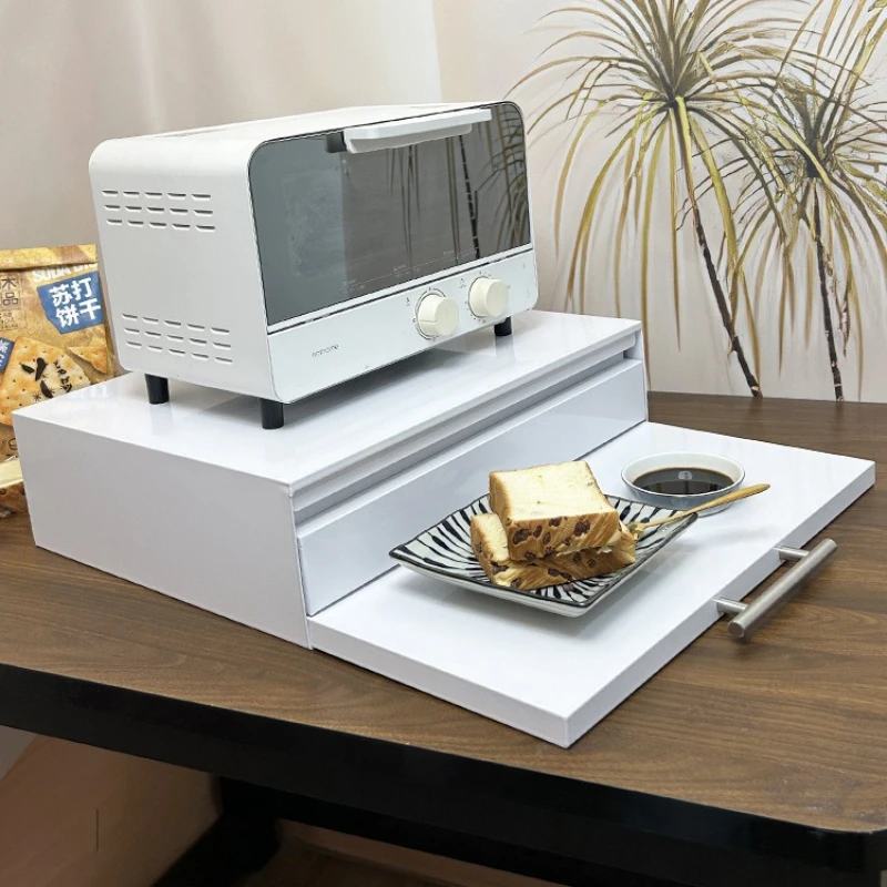 

Pull-Out Kitchen Organizer Drawer Microwave Shelf with Extendable Board Countertop Oven Storage Rack Space-Saving Prep Station