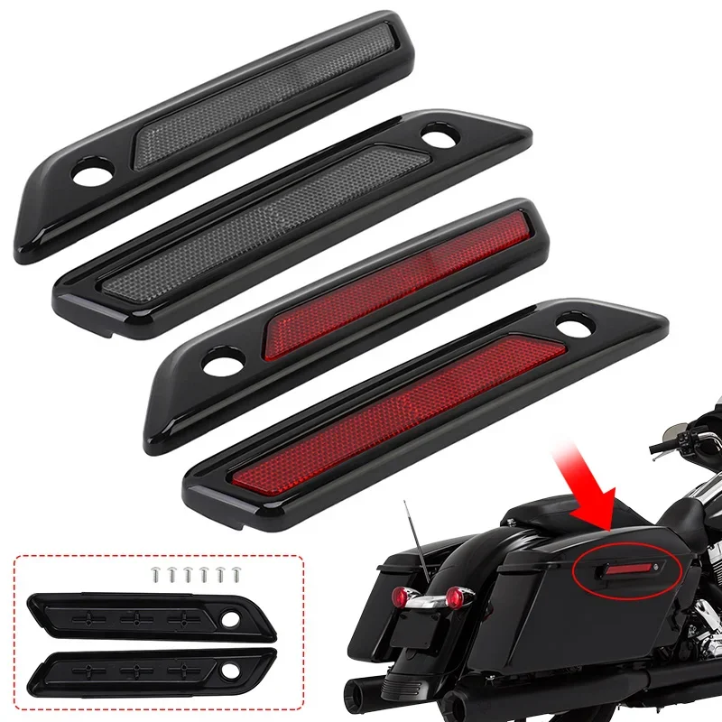 

Smoke Hard Saddlebag Latch Cover Motorcycle Black Reflectors For Harley Touring Road King Road Glide Street Glide 2014-up