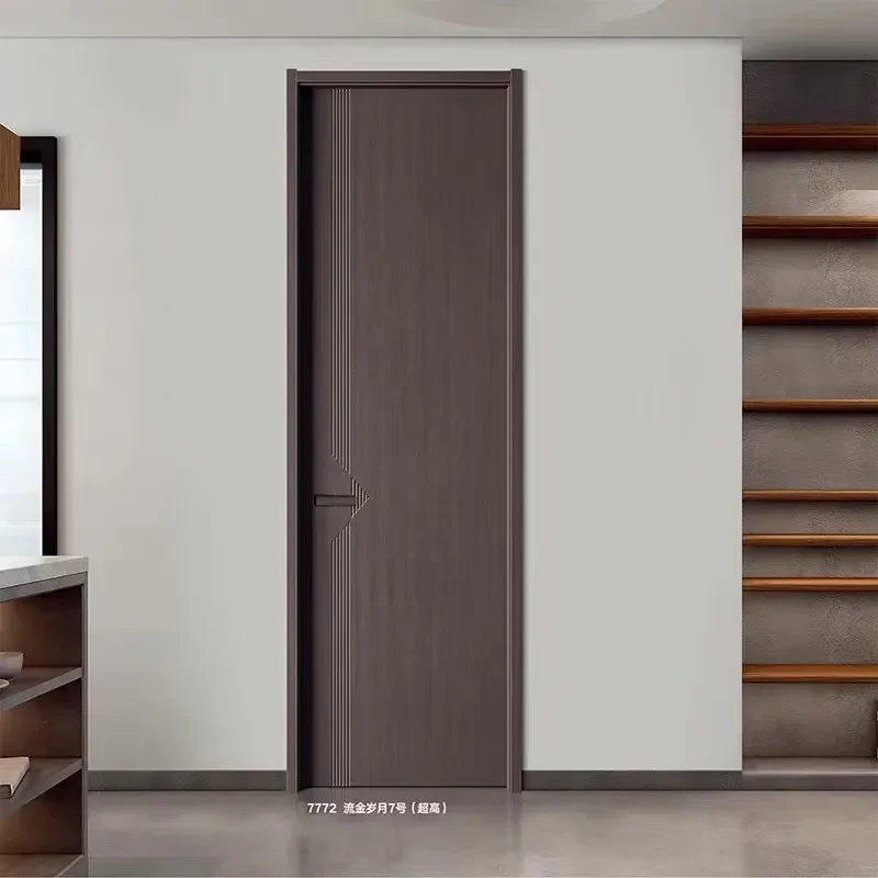 for Paint-free Wooden Doors Walnut Colored Interior Door Set High-end Hotel Room Door Factory Wholesale