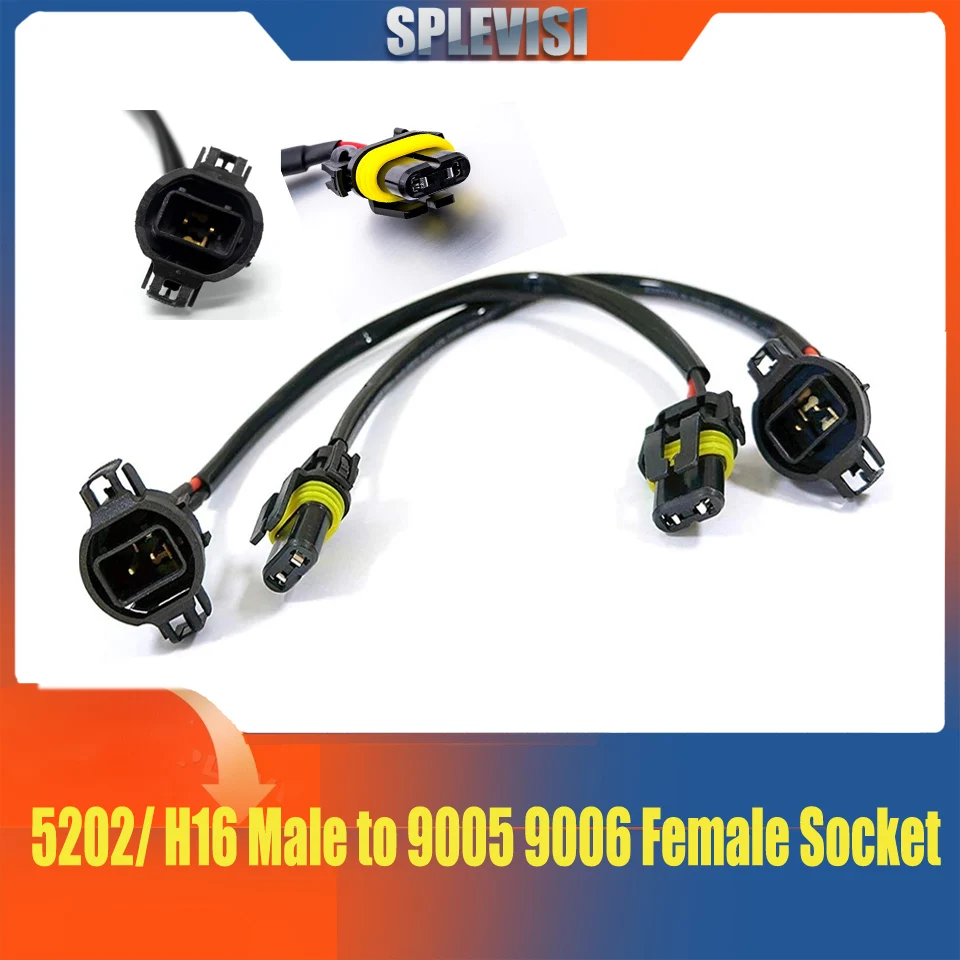 

2pcs 5202 H16 to 9005 9006 9012 9145 H10 Pigtail Wiring Harness Adapters for Fog Lights Daytime Running Light Retrofit LED Kit