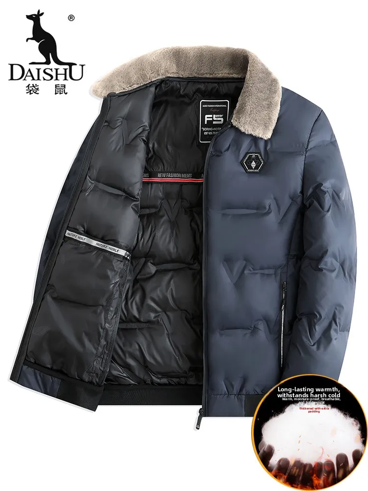 

Зимняя утепленная мужская хлопковая куртка Kangaroo 2025 с меховым воротником для мужчин среднего возраста, модная городская верхняя одежда