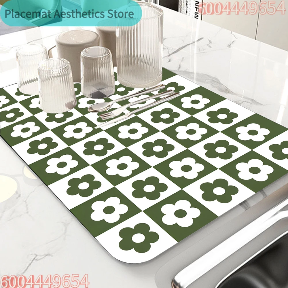 Abtropfmatte mit geometrischem Sonnenblumenmuster, saugfähige Matte für Geschirr, Küchenarbeitsplatte, Abtropfmatten, Tischsets