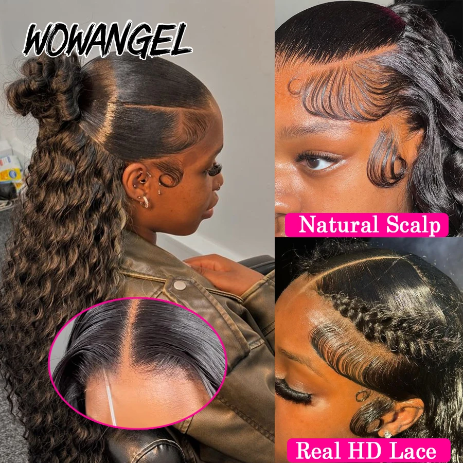 WowAngel Water Wave Glueless Human Hair Wigs 13x6 HD Lace Front Wigs Natural Scalp Curly Wigs Pre Pluck Brazilian Hair For Women